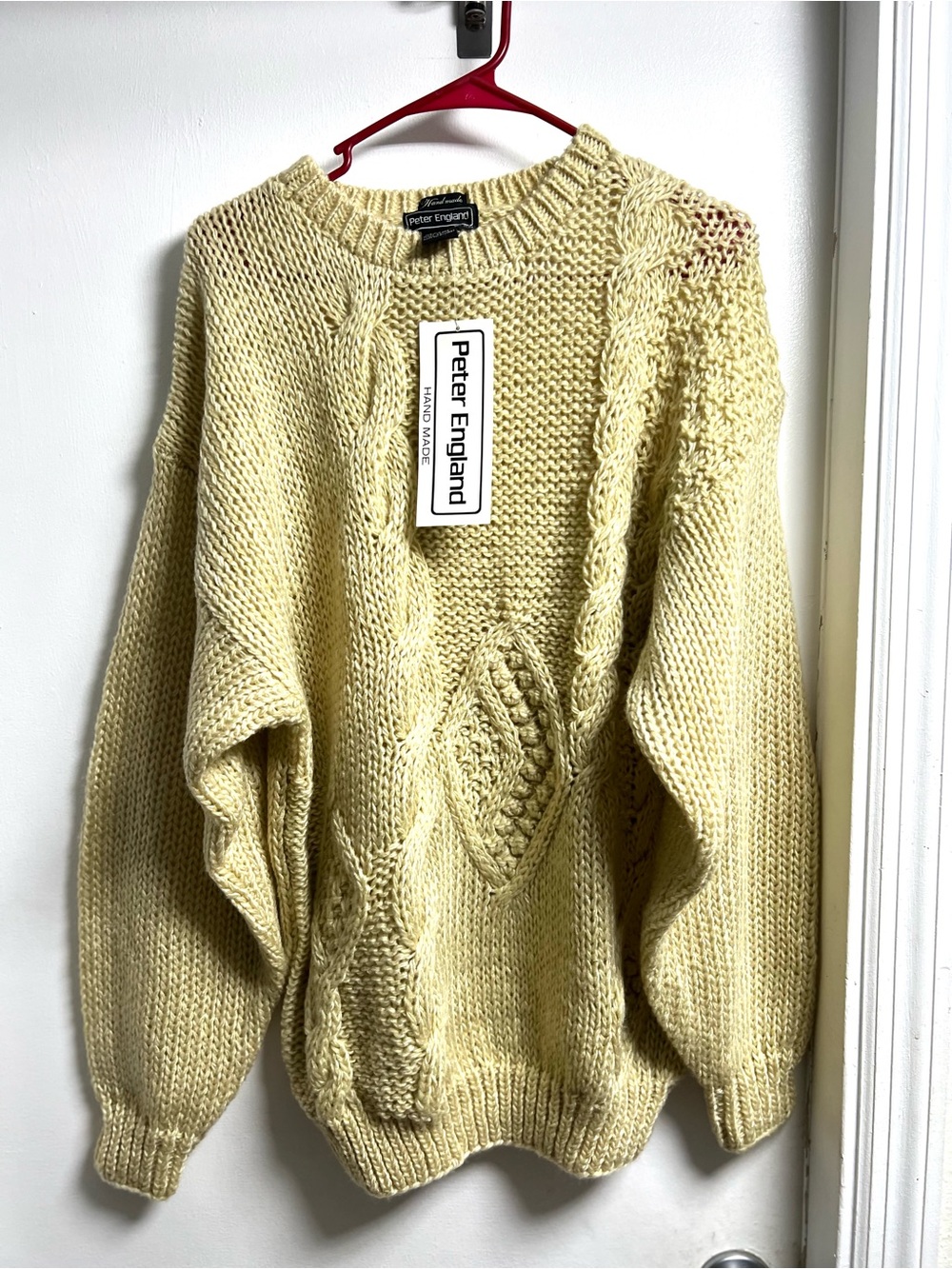 Peter England Soft Yellow Cable-Knit Pullover